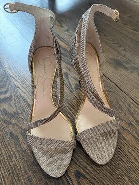 Jessica Simpson Champagne Glitter Strappy Heels